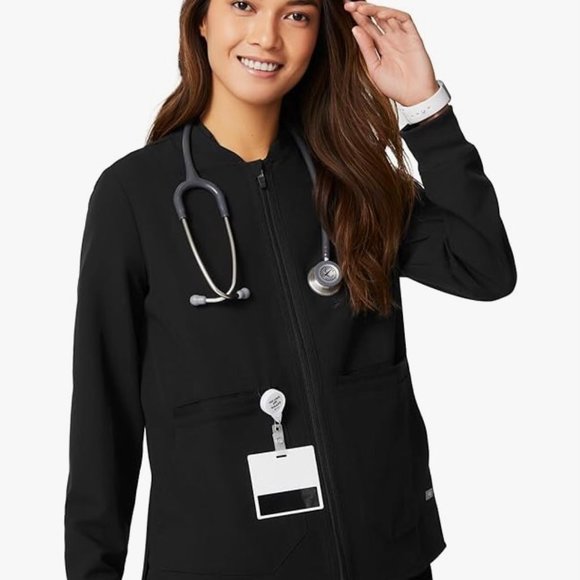 Sz XS Figs Black Bellery Bomber Scrub Jacket Women's X-Small - Picture 1 of 16